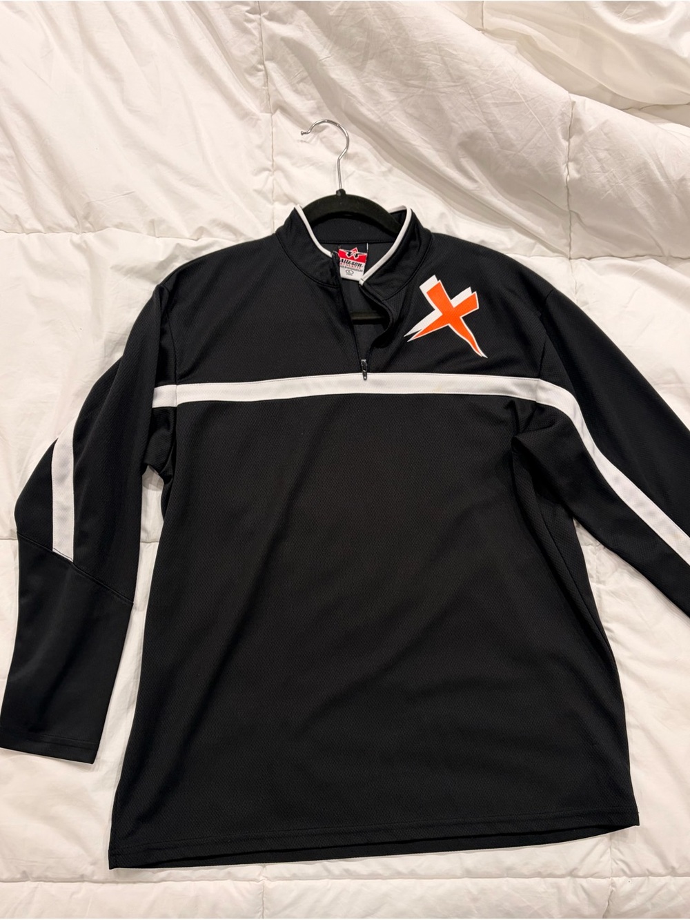 Kids Black & White Quarter-Zip Athletic Jacket with Orange Accent with “Sonny”